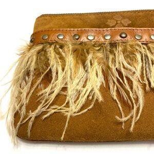 Patricia Nash Cassini Feather Boho Western Suede Leather Band Studded Wristlet